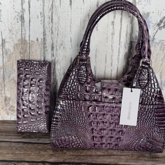 Brahmin Iridescent Purple Crocodile-Embossed Shoulder Bag FiRM - Picture 12 of 16